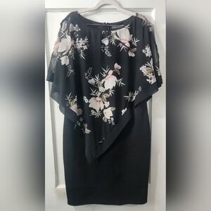 🌷Suzy Shier Black Dress with Blush Floral Asymmetrical Overlay🌷